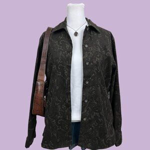 y2k green brown paisley boho granola whimsygoth grunge button up shirt jacket